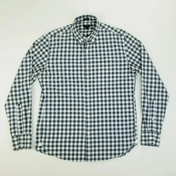 J Crew Slim Medium Men's Button Down Long Sleeve Blue White Check Cotton Shirt - Picture 1 of 8